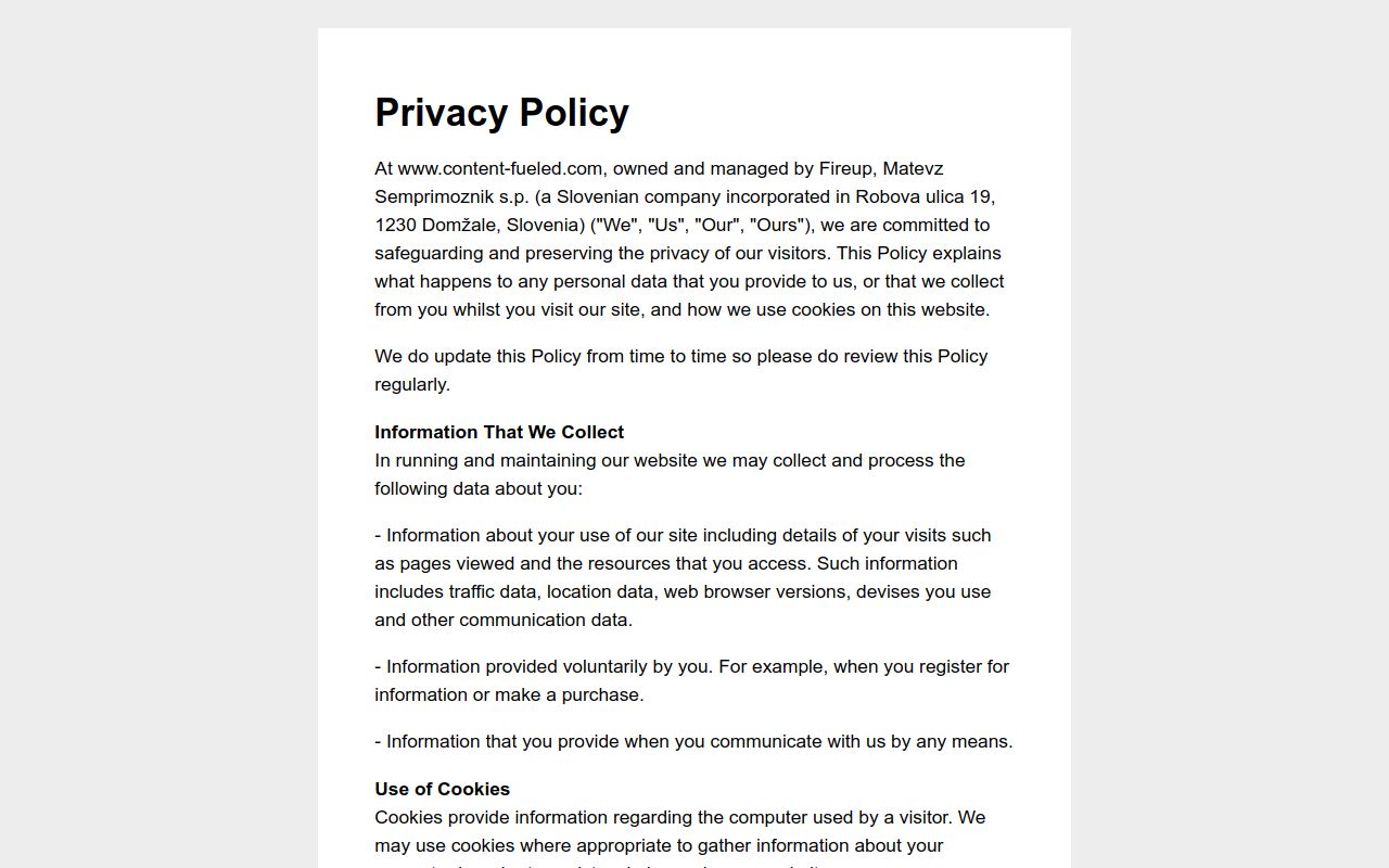 Content Fueled Privacy Policy